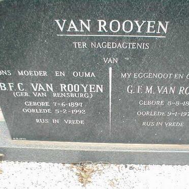 ROOYEN G.F.M., van 1896-1978 &amp; B.F.C. VAN RENSBURG 1897-1992