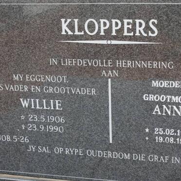 KLOPPERS Willie 1906-1990 &amp; Annie 1906-1995