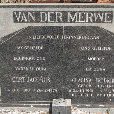 MERWE Gert Jacobus, van der 1910-1979 &amp; Clacina Fredrika HUYSER 1921-1984