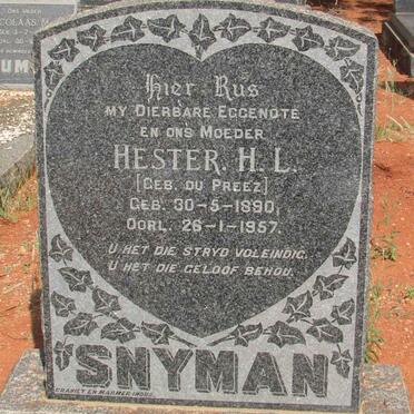 SNYMAN Hester H.L. nee DU PREEZ 1890-1957