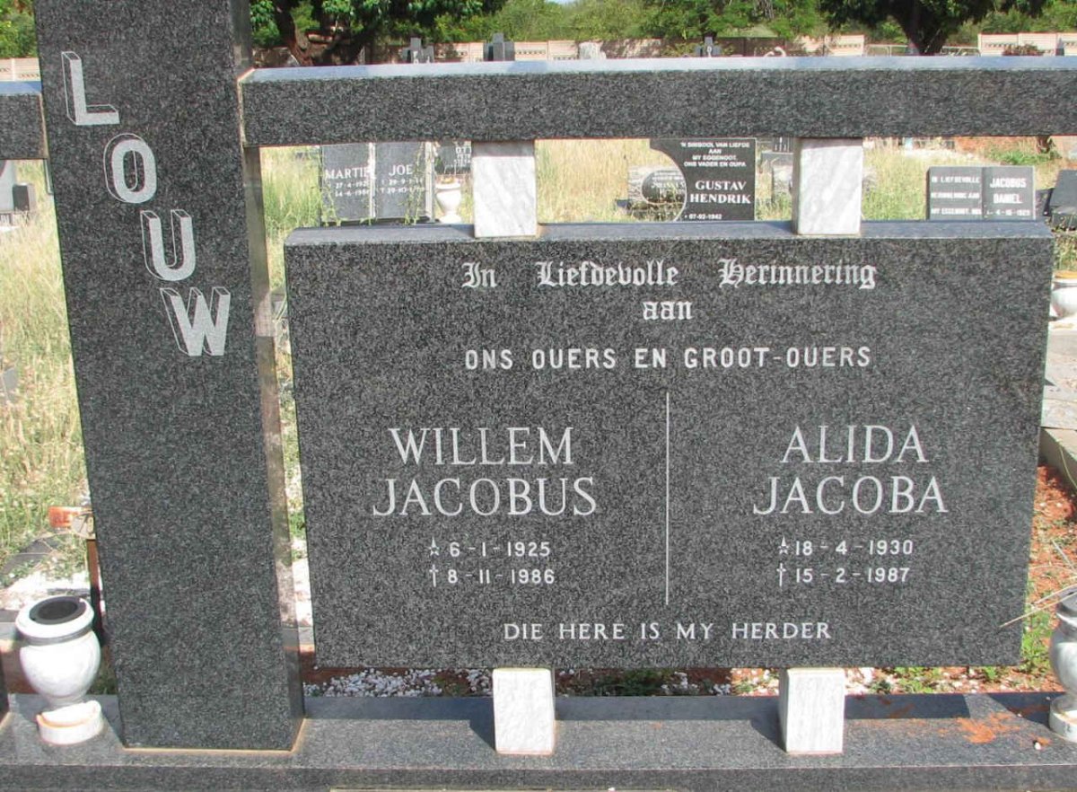 LOUW Willem Jacobus 1925-1986 &amp; Alida Jacoba 1930-1987