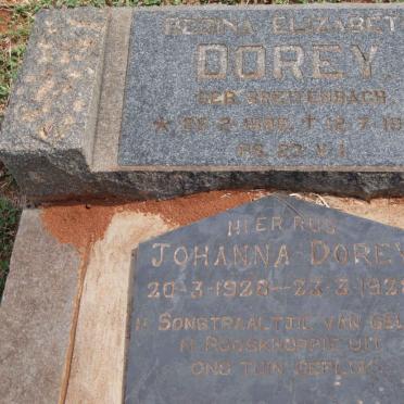 DOREY Regina Elizabeth nee BREITENBACH 1899-1969 :: DOREY Johanna 1928-1928