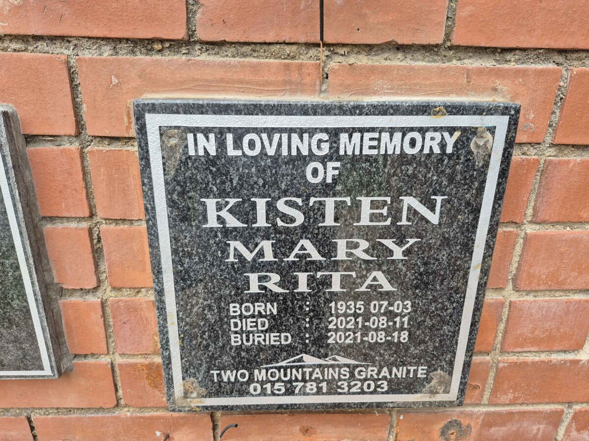 KISTEN Mary Rita 1935-2021