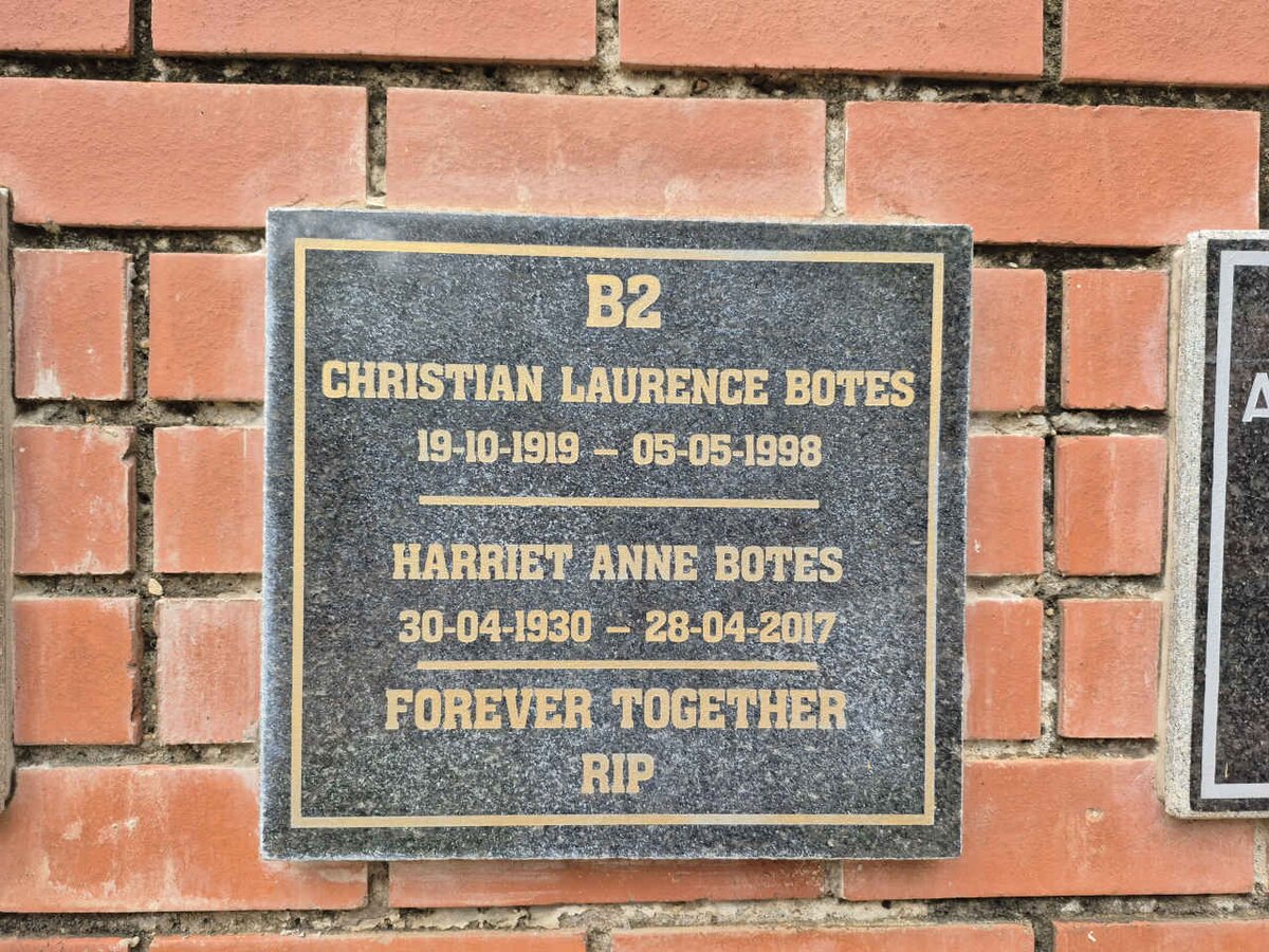 BOTES Christian Laurence 1919-1998 & Harriet Ann 1930-2017