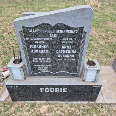 FOURIE Johannes Abraham 1930-2003 & Anna Catherina Susanna 1948-