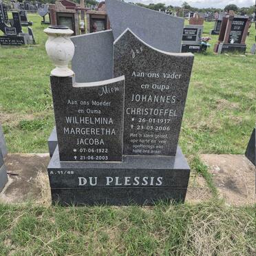 PLESSIS Johannes Christoffel, du 1917-2006 & Wilhelmina Margeretha Jacoba 1922-2003