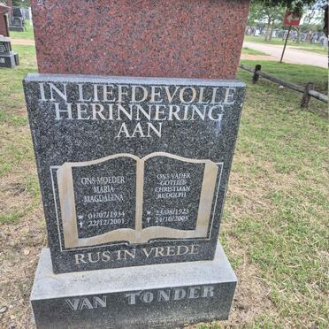 TONDER Gotlieb Christiaan Rudolph, van 1923-2003 & Maria Magdalena 1934-2001