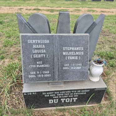 TOIT Stephanus Wilhelmus, du 1946-2017 & Gertruida Maria Louisa TERBLANCHE 1949-2003 