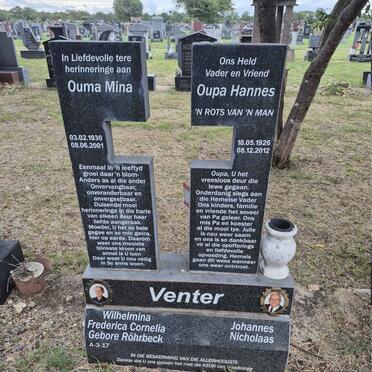 VENTER Johannes Nicholaas 1926-2012 & Wilhelmina Frederica Cornelia ROHRBECK 1930-2001 