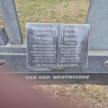 WESTHUIZEN Pieter Daniel, van der 1951-2015 & Magdalena Aletta 1953-2001 