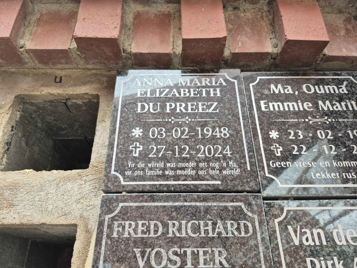 PREEZ Anna Maria Elizabeth, du 1948-2024