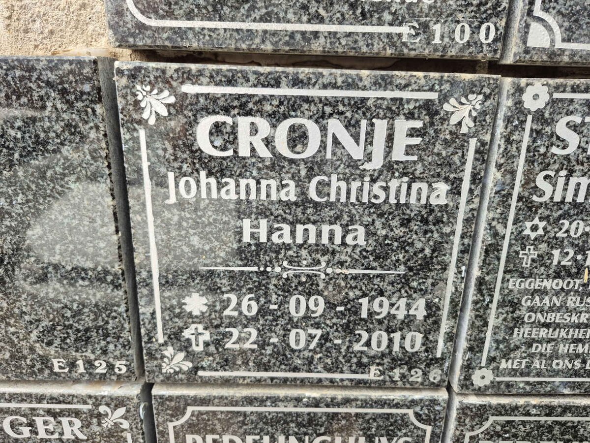 CRONJE Johanna Christina 1944-2010 