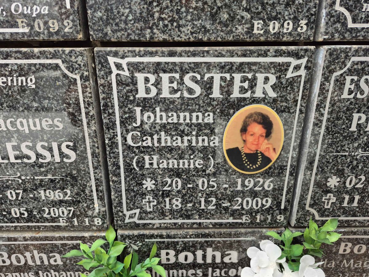 BESTER Johanna Catharina 1926-2009 