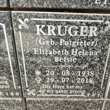 KRUGER Elizabeth Helena nee POTGIETER 1938-2018 