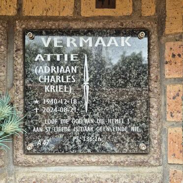 VERMAAK Adriaan Charles Kriel 1940-2024