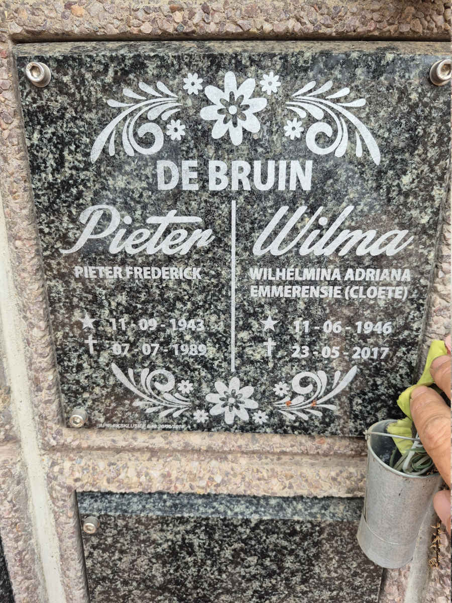 BRUIN Pieter Frederick, de 1943-1989 & Wilhelmina Adriana Emmerensie CLOETE 1946-2017