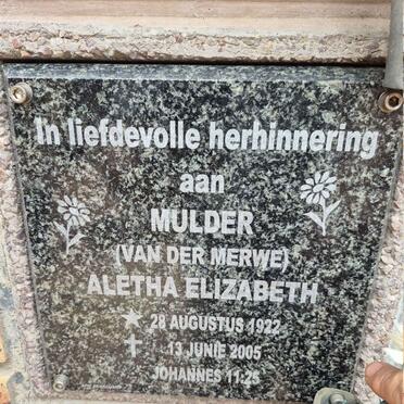 MULDER Aletha Elizabeth nee VAN DER MERWE 1922-2005