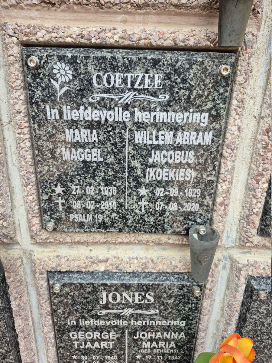 COETZEE Willem Abram Jacobus 1929-2020 & Maria Maggel 1936-2010