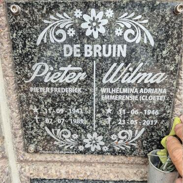 BRUIN Pieter Frederick, de 1943-1989 & Wilhelmina Adriana Emmerensie CLOETE 1946-2017