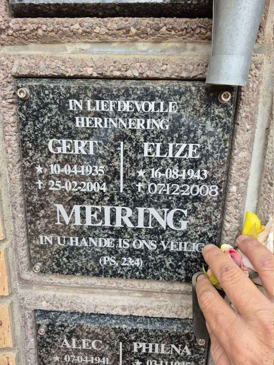 MEIRING Gert 1935-2004 & Elize 1943-2008