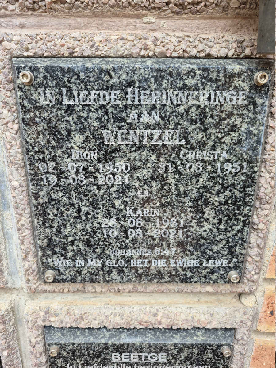 WENTZEL Dion 1950-2021 & Christa 1951- :: WENTZEL Karin 1981-2021