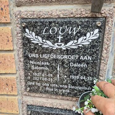LOUW Nicolaas Salomo 1927-2021 & Daleen 1959-