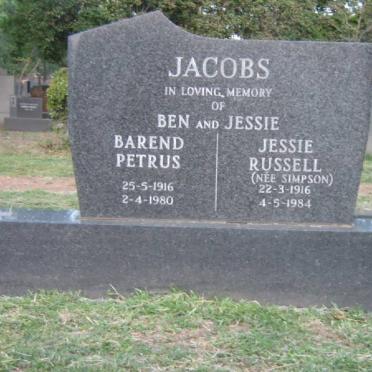 JACOBS Barend Petrus 1916-1980 &amp; Jessie Russell SIMPSON 1916-1984