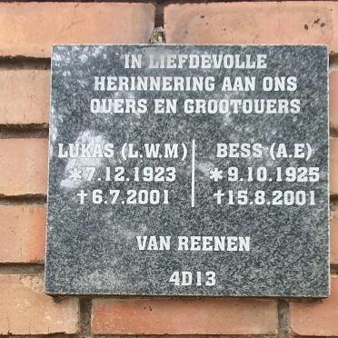 REENEN Lukas L.W.M., van 1923-2001 & Bess A.E., 1925-2001