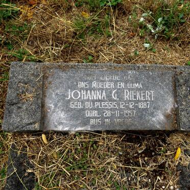 RIEKERT Johanna G. nee DU PLESSIS 1887-1957