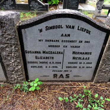 RAS Hermanus Nicolaas 1900-1954 & Susanna Magdalena Elizabeth HORN 1906-1996