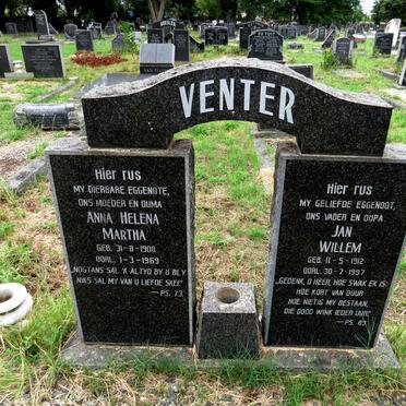 VENTER Jan Willem 1912-1997 & Anna Helena Martha 1908-1969