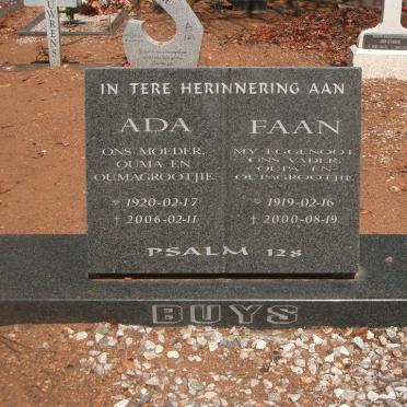 BUYS Faan 1919-2000 &amp; Ada 1920-2006