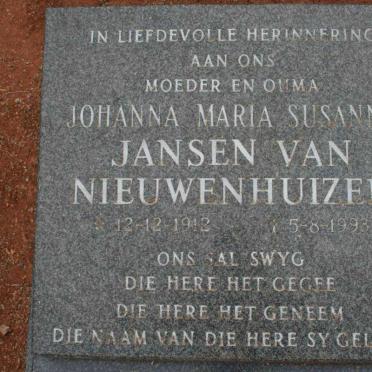 NIEUWENHUIZEN Johanna Maria Susanna, Jansen van 1912-1998