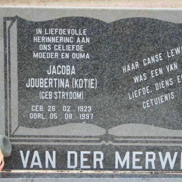 MERWE Jacoba Joubertina, van der  nee STRYDOM 1923-1997