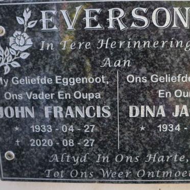 EVERSON John Francis 1933-2020 &amp; Dina Jacoba 1934-