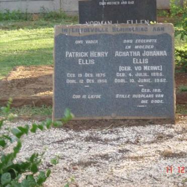 ELLIS Patrick Henry 1875-1956 &amp; Aghatha Johanna V.D. MERWE 1885-1952