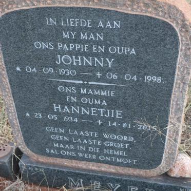 MEYER Johnny 1930-1998 &amp; Hannetjie 1934-2015