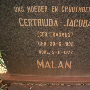 MALAN Gertruida Jacoba nee ERASMUS 1892-1977
