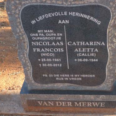 MERWE Nicolaas Francois, van der 1945-2012 &amp; Catharina Aletta 1944-