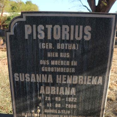 PISTORIUS Susanna Hendrieka Adriana nee BOTHA 1922-2008