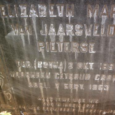 PIETERSE Elizabeth Maria van Jaarsveldt voorheen CRONJE nee BOTHA 1890-1963