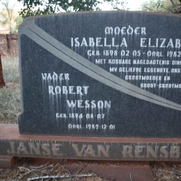 RENSBURG Robert Wesson, Janse van 1894-1989 &amp; Isabella Elizabeth 1898-1982