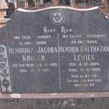 KLOPPER Hendrik Balthazar Lewies 1884-1959 &amp; Hendrika Jacoba Kruger VAN HEERDEN 1889-1971