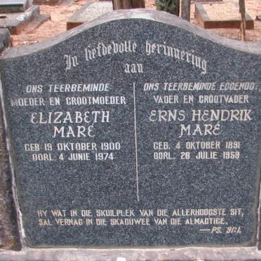 MARE Erns Hendrik 1891-1959 &amp; Elizabeth 1900-1974