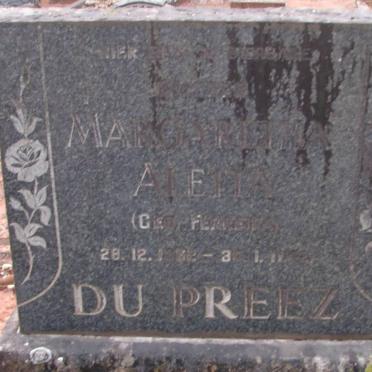 PREEZ Margaretha Aletta, du nee FERREIRA 1862-1942