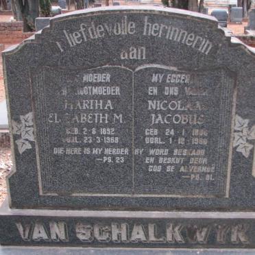 SCHALKWYK Nicolaas Jacobus, van 18??-1960 &amp; Martha Elizabeth M. 1892-1968