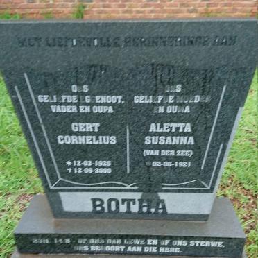 BOTHA Gert Cornelius 1925-2000 &amp; Aletta Susanna VAN DER ZEE 1921-