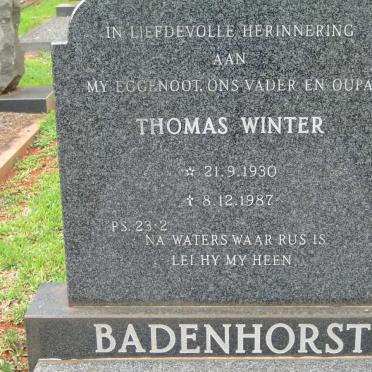 BADENHORST Thomas Winter 1930-1987