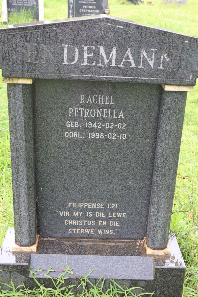 ENDEMANN Rachel Petronella 1942-1998