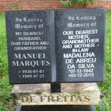 FREITAS Manuel Marques, de 1936-1999 &amp; Madalena De Abreu DA SILVA 1942-2013